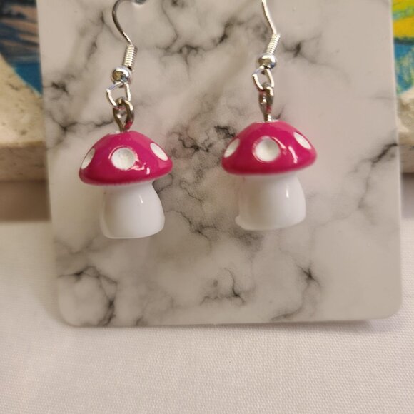 PINK MUSHROOM EARRINGS - Picture 1 of 2